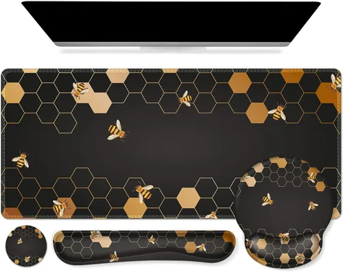 Miniatura 22 de iCasso Juego de soporte de muñeca grande para mouse, 4 en 1 XXL + reposamuñecas para teclado + reposamuñecas para mouse + juego de posavasos con Tea