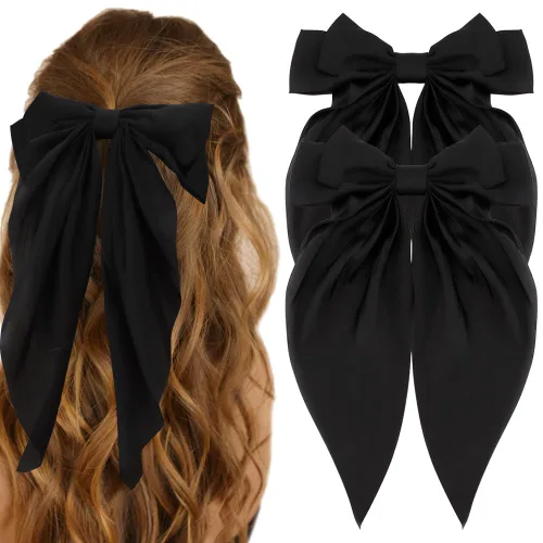 Miniatura 16 de ATODEN Lazos de Cabello de Satén Sedoso 2 Piezas Lazos Grandes para el Cabello para Mujeres Cintas para el Cabello de Cola Larga Extragrandes Lazo