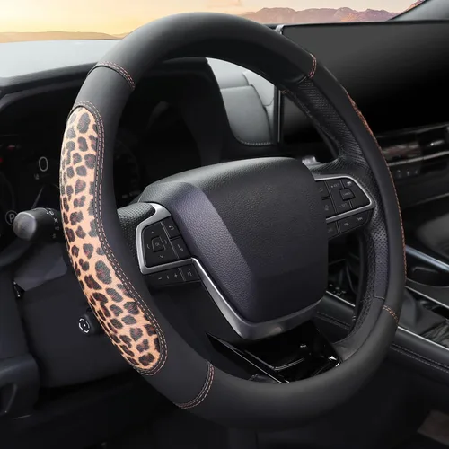 KAFEEK Funda de cuero de microfibra para volante de automóvil, universal de 15 pulgadas, protector de volante de automóvil antideslizante empalmado,