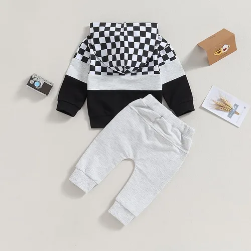 Miniatura 2 de Ropa para bebé recién nacido, con bloques de color, sudadera con capucha, conjuntos de ropa de otoño e invierno, 0-3T