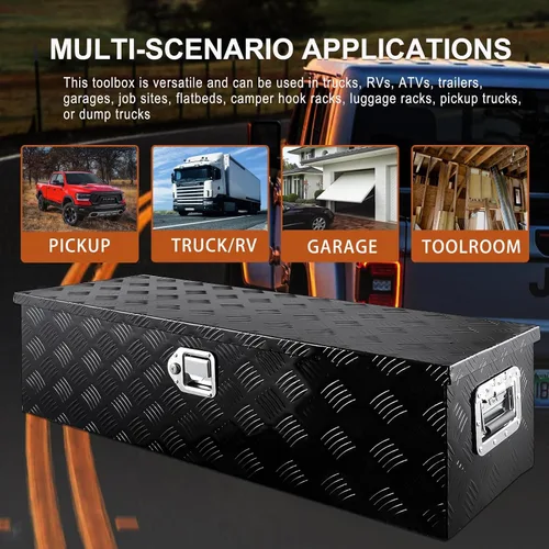 Miniatura 6 de Caja de herramientas de aluminio resistente de 39 pulgadas, caja de herramientas para camioneta, automóvil, remolque, al aire libre, caja