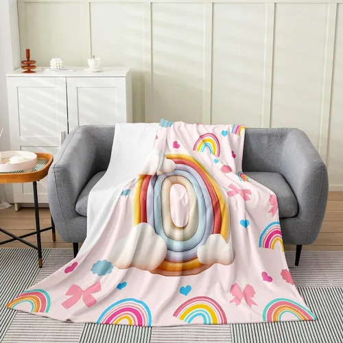 Miniatura 14 de Erosebridal Rainbow English Alphabet Fleece Throw Blanket 40"x50" - Ultra-Soft for Couch Sofa Bed,Cartoon Letters Flannel Blanket,Love Hearts Fuzzy