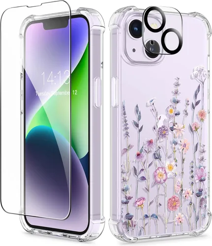 Miniatura 113 de GVIEWIN - Funda floral para iPhone 14 de 6.1 pulgadas, protector de pantalla + protector de lente de cámara, no se amarillenta, a prueba de golpes