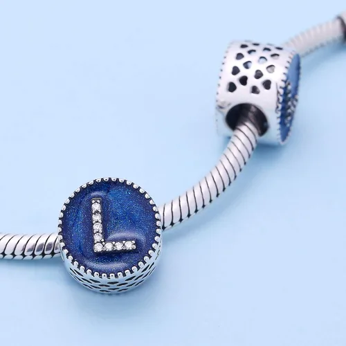 Miniatura 3 de Cuentas de plata de ley 925 sólidas con letras de la A a la Z, opciones de regalo del alfabeto, para pulseras europeas Pandora, Plata esterlina