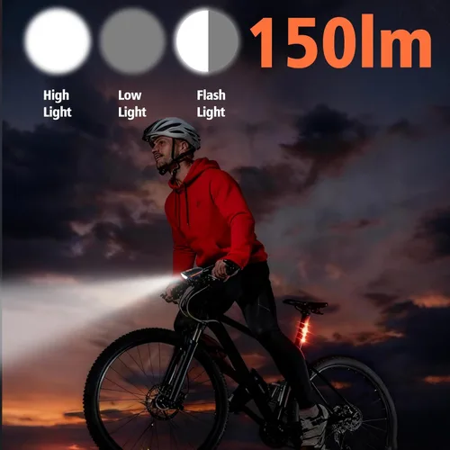 Miniatura 4 de Kunhe Rechargeable Bicycle Front and Rear Lights with Horn 1200mah Battery 120dB Bicycle Bell 150 lumens 3 Light Modes 5 Horn Modes Suitable for