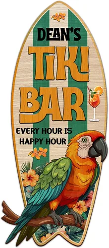 Miniatura 15 de THUYPT Cartel personalizado con reglas Tiki para bar Tiki, decoración de madera Tiki con patrón Tiki Totem, decoración tropical para playa impresa