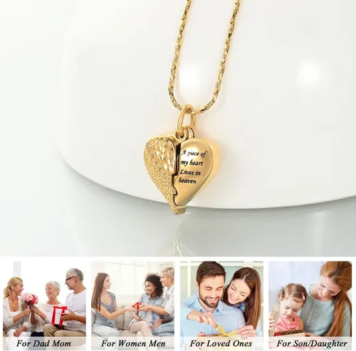 Miniatura 3 de Imrsanl Collar con dije de urna de cremación en forma de corazón para cenizas humanas – Un pedazo de mi corazón vive en el cielo