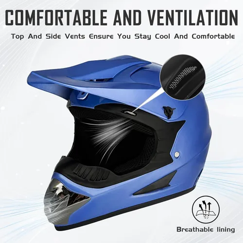 Miniatura 7 de Cascos de motocross para jóvenes, aprobados por DOT, motocross, ATV, todoterreno, cuatro ruedas, cascos de motocicleta BMX con gafas, guantes
