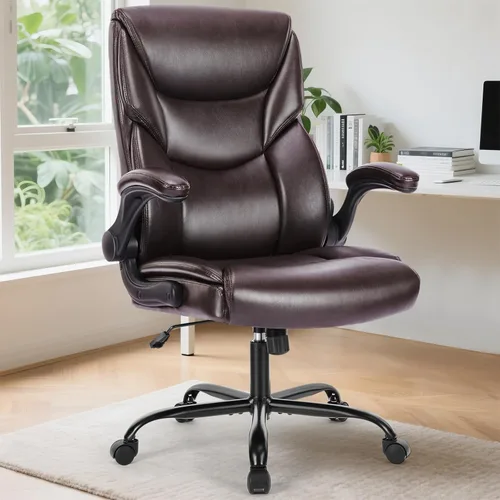 Miniatura 2 de DUMOS Silla de oficina de piel sintética, sillas de escritorio ergonómicas ejecutivas para computadora con reposabrazos abatibles ajustables, silla