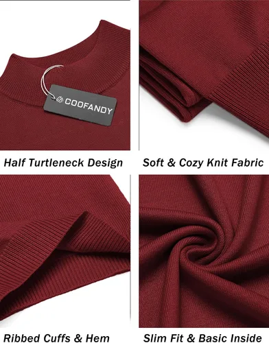 Miniatura 5 de COOFANDY Suéter de cuello alto falso para hombre, de manga corta, color sólido, básico, ajustado, de punto