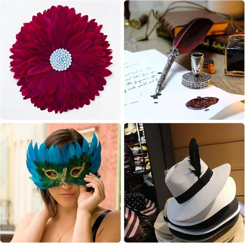 Miniatura 6 de FeelfunFeather 120 piezas de plumas de ganso color vino tinto de 6-8 Pulgadas 15-20 cm. Plumas decorativas naturales a granel para manualidades DIY