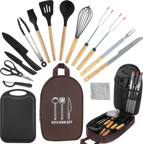 Miniatura 11 de Camping Accessories Kitchen Cooking Utensils Set - Portable Outdoor Camp Cookware Set, Silicone Camper Essentials Gear Must Have Supplies for Travel