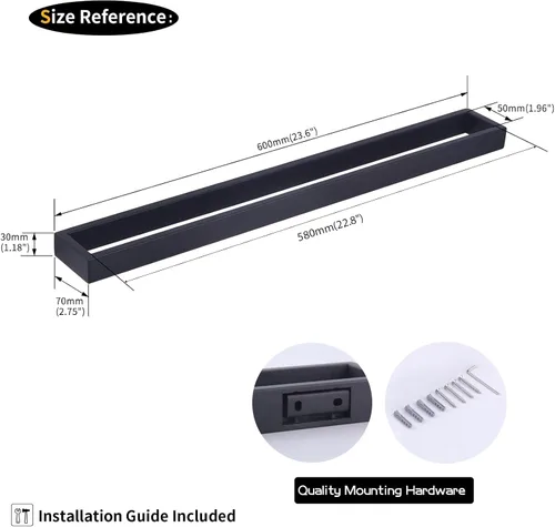 Miniatura 6 de GERZWY Toallero de baño de 24 pulgadas, de acero inoxidable, estilo contemporáneo, montaje en pared, negro mate, HG1701 (60)-BK