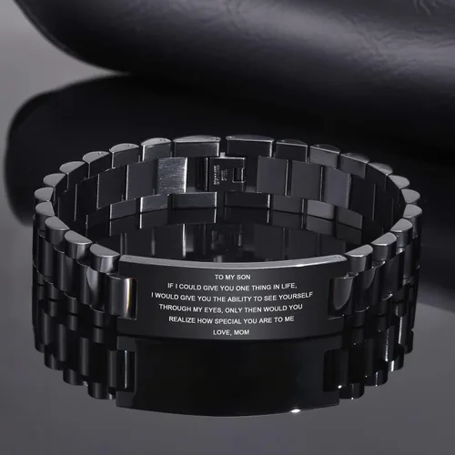 Miniatura 4 de MEALGUET - Pulsera de acero inoxidable con texto inspirador grabado, regalo de cumpleaños, de graduación, de mamá o papá, regalo de Navidad