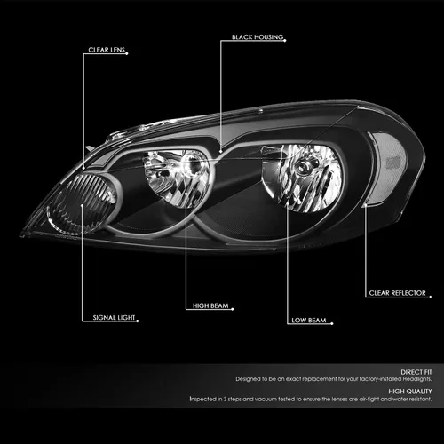 Miniatura 2 de DNA Motoring HL-OH-CI06-BK-CL1 - Faros delanteros de carcasa negra compatibles con Impala 06-13