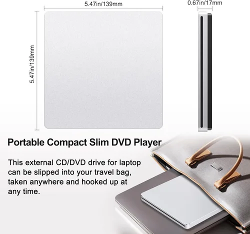 Miniatura 5 de USB C SuperDrive para Mac: Unidad externa de CD/DVD para portátil MacBook Apple Ranura Grabadora de CD Reproductor de DVD Plug and Play para PC