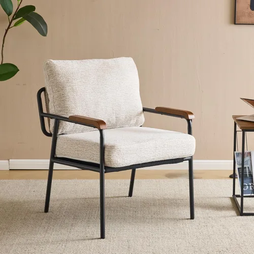 VINGLI Sillón decorativo moderno de mediados de siglo para espacios pequeños, silla de lectura tapizada pequeña y cómoda con reposabrazos de madera