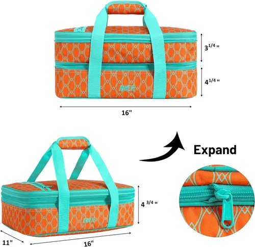 Miniatura 5 de MIER - Porta ollas doble aislada térmica para comidas, bolsa de almuerzo para fiestas de comida, pícnic, playa, se adapta a cacerola de 9 x 13