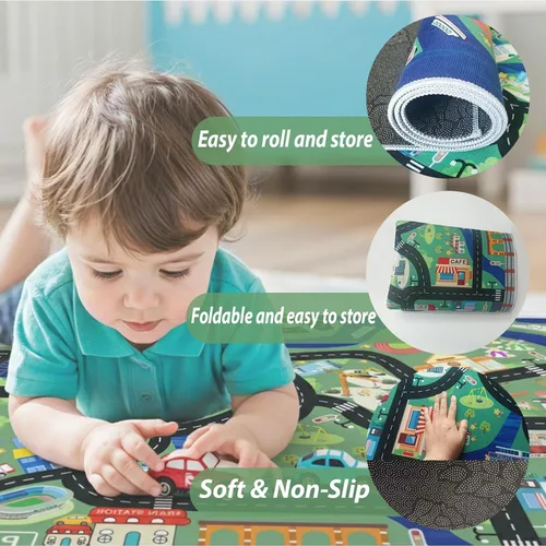 Miniatura 7 de Alfombra de juego para niños, autos de juguete, alfombra antideslizante y lavable a máquina, alfombra de juego educativo para niños y niñas, regalo