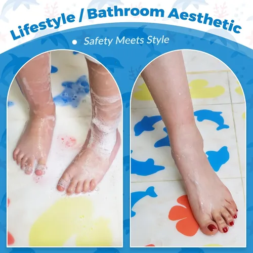 Miniatura 7 de S&X Calcomanías antideslizantes para bañera, peldaños adhesivos de delfín con agarre – Superficie texturizada de grano fino – Paquete de 12