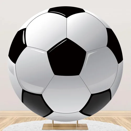 Miniatura 2 de AOFOTO Telón de fondo redondo para pelota de fútbol de 3 x 3 pies, tela impresa en blanco y negro 3D, fondo de círculo de fútbol para fotografía