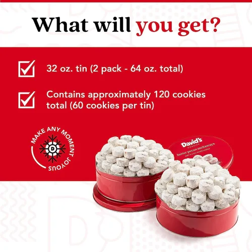 Miniatura 3 de David's Cookies - Galletas gourmet de mantequilla y pecana con pecanas crujientes y azúcar en polvo, ingredientes totalmente naturales, kosher