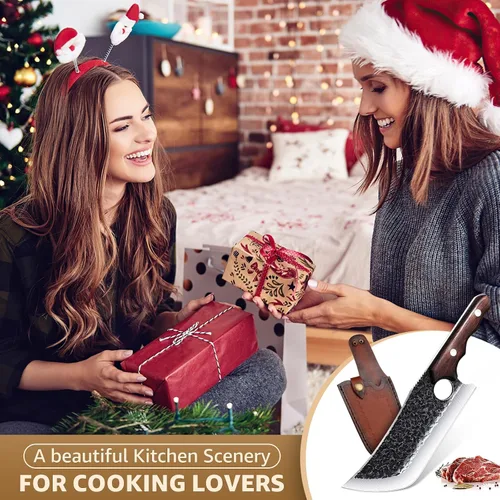 Miniatura 6 de DRGSKL Cuchillo Hendidor de Carne Forjado a Mano Cuchillos de Carnicero para Padres para Cortar Carne Cuchillo de Chef de Espiga Completa con Funda