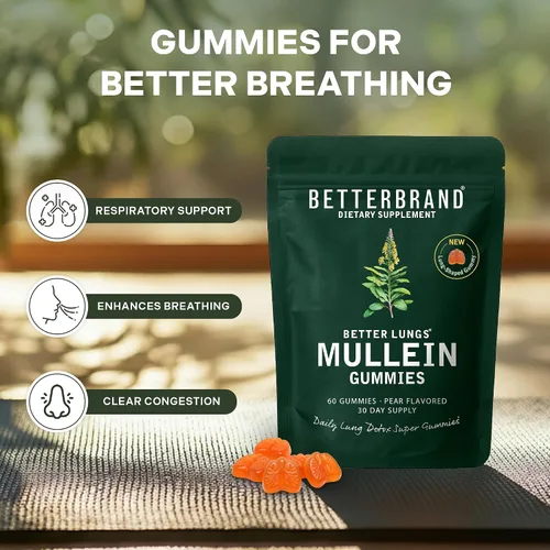 Miniatura 7 de Betterbrand Mullein - Gomitas masticables para limpieza y desintoxicación pulmonar, suplemento de salud respiratoria, 1000 mg de extracto