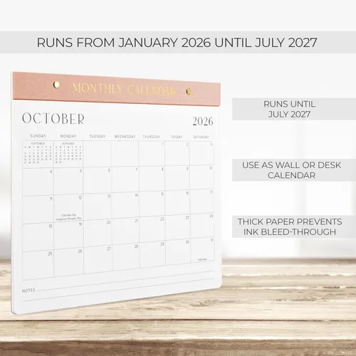 Miniatura 6 de Calendario de escritorio estético 2026-2027, desde enero de 2026 hasta julio de 2027, calendario minimalista de escritorio de oficina o pared de Rosa