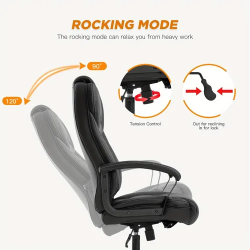 Miniatura 6 de Silla de oficina grande y alta, 500 libras, silla de escritorio ejecutiva resistente con asiento extra ancho, silla ergonómica de cuero sintético