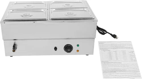 Miniatura 9 de Calentador eléctrico comercial de 4 sartenes, calentador de sopa de acero inoxidable de 1500 W, recipiente para encimera de buffet Bain Marie