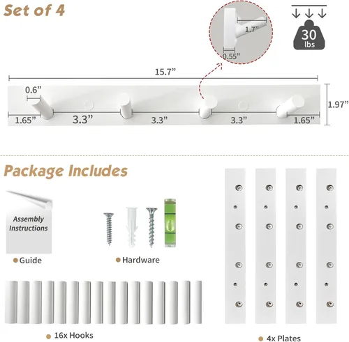 Miniatura 2 de Forbena Perchero Negro de Montaje en Pared Paquete de 4, Ganchos Rústicos de Granja para Pared, Perchero Vertical Colgante para Sombreros