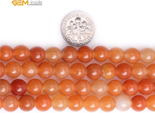 Miniatura 2 de GEM-Inside - Cuentas redondas de jade de aventurina naranja natural de 0.315 pulgadas (0.315 in), cuentas de agujero grande para hacer joyas, Jade