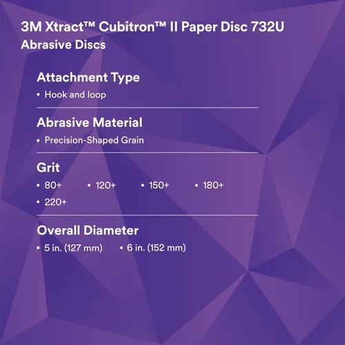 Miniatura 4 de 3M(TM) Cubitron(TM) II Hookit(TM) - Disco de papel de lija 732U (varios tipos y tamaños de lija), 50
