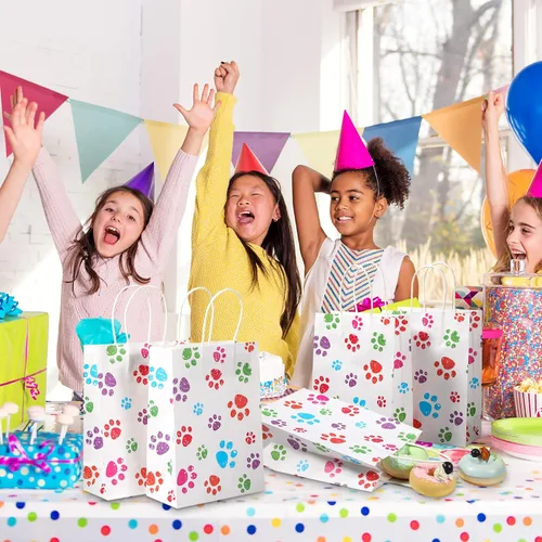 Miniatura 6 de Blulu 20 piezas bolsas de regalo con forma de pata de cachorro con asas de papel trenzado, bolsas de papel para regalo de golosinas para mascotas