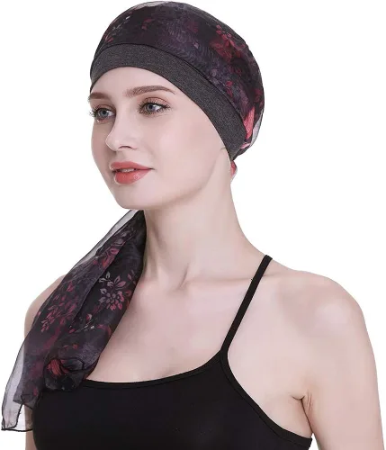 Miniatura 6 de Elegante gorro de quimioterapia con bufandas sedosas para mujeres con cáncer para pérdida de cabello