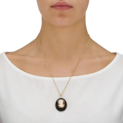 Miniatura 3 de PalmBeach - Colgante de oro amarillo de 10 quilates, forma ovalada, genuino, camafeo natural, ónix negro (1.181 in), Shell, Ónix