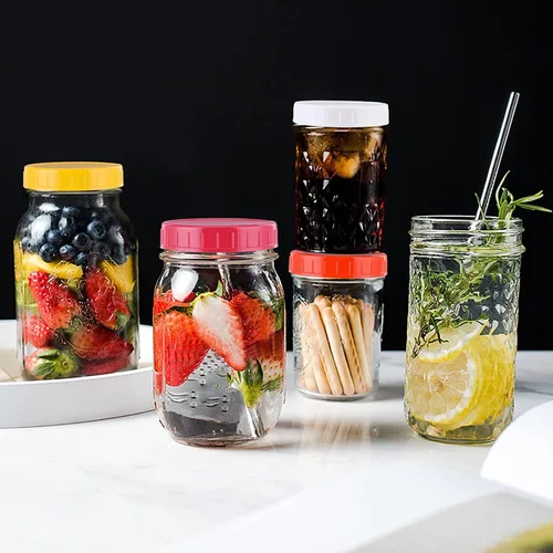 Miniatura 5 de Tapas de plástico para tarros de masón, boca regular y ancha, tapa de almacenamiento a prueba de fugas, reutilizable, juego multicolor de 16 piezas