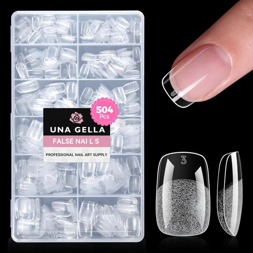 Miniatura 13 de UNA GELLA Puntas de uñas postizas extra cortas: 504 unidades de uñas cuadradas falsas preformadas XS, uñas cuadradas cortas a presión, puntas