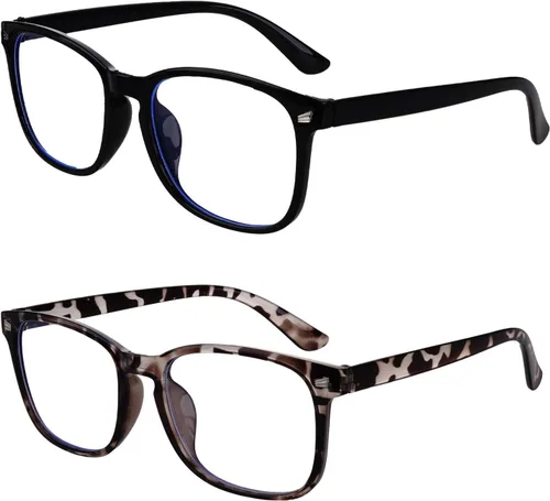 Paquete de 2 lentes cuadrados de luz azul, unisex, anteojos ligeros para mujer, Halloween, vacaciones, uso diario