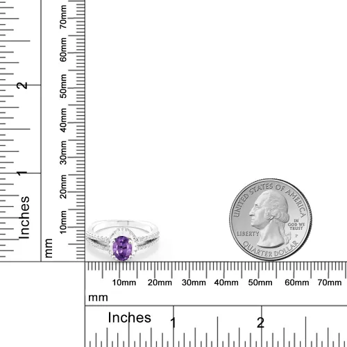 Miniatura 5 de Gem Stone King Anillo de plata de ley 925 con amatista púrpura para mujer (1.25 quilates, piedra natal ovalada disponible en tallas 5, 6, 7, 8, 9)
