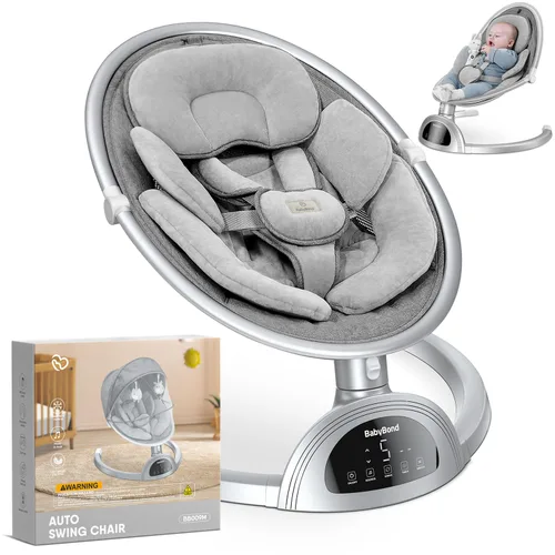 Miniatura 9 de Columpio para bebés BabyBond para bebés, columpio Bluetooth con altavoz de música, 3 posiciones de asiento, cinturón de arnés de 5 puntos, 5
