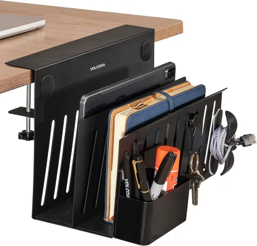 Miniatura 9 de Volcora Almacenamiento lateral, soporte para debajo de la laptop, organizador sin taladros con caja magnética para bolígrafos, abrazadera