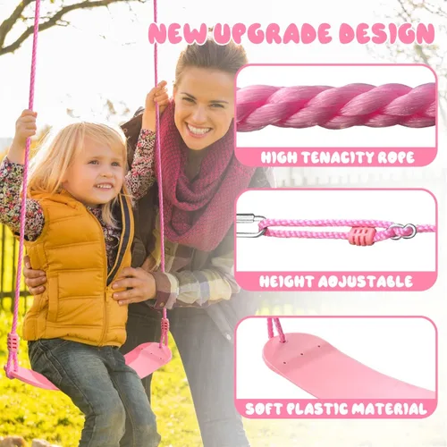 Miniatura 7 de JYGOPLA Juego de columpios para niños de 2 asientos con capacidad de 440lbs para el patio trasero, 1 columpio de árbol de platillo de 32 pulgadas, 1