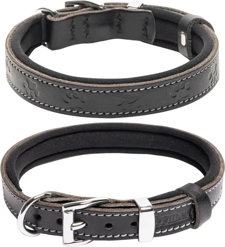 Miniatura 2 de Filbert Collar de cuero para perro, collar de cuero genuino para perros pequeños, estampado de patas en relieve con hebilla, grano completo curtido
