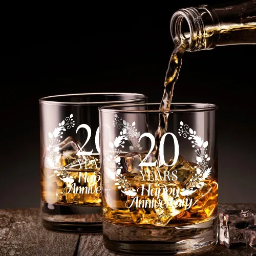 Miniatura 4 de Perfectinsoy Juego de regalo de cristal de whisky de 20 años, regalo de boda para mamá, papá, abuelos, alma gemela, pareja, regalos de 20 años