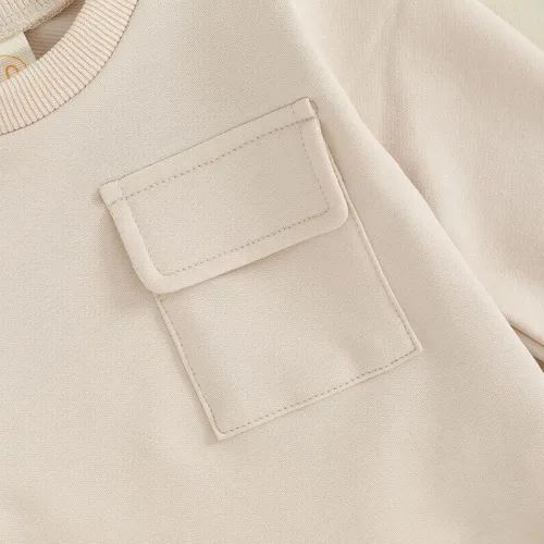 Miniatura 4 de Kuriozud Conjunto de 2 piezas de sudadera con cuello redondo y pantalones deportivos para niños pequeños para otoño e invierno