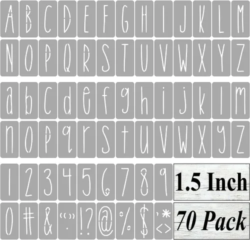 Miniatura 13 de Plantillas de letras del alfabeto de 1 pulgada para pintar, paquete de 70 plantillas de letras y números con letreros para pintar sobre madera