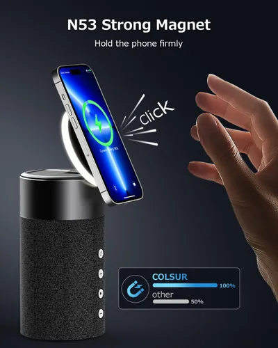 Miniatura 3 de COLSUR Altavoz Bluetooth, cargador inalámbrico magnético, altavoces Bluetooth con luz nocturna, estación de carga inalámbrica 2 en 1 para iPhone