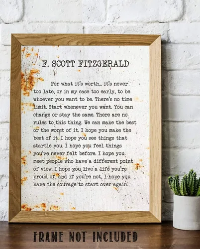 Miniatura 6 de F. Scott Fitzgerald - Por lo que vale la pena - Fondo de aspecto metálico - Impresión de página de libro de tipografía sin marco de 11x14 - Gran